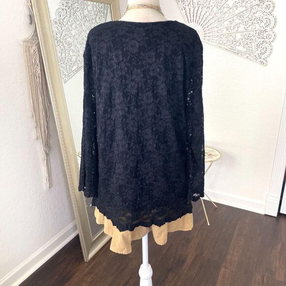 Early 2000's Black Goth Whimsygoth Lace Sheer 3/4 Sleeve Blouse Top 1X Plus Size - Picture 7 of 8
